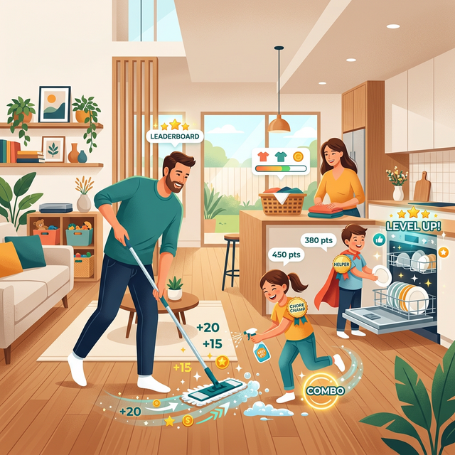 Family doing chores together